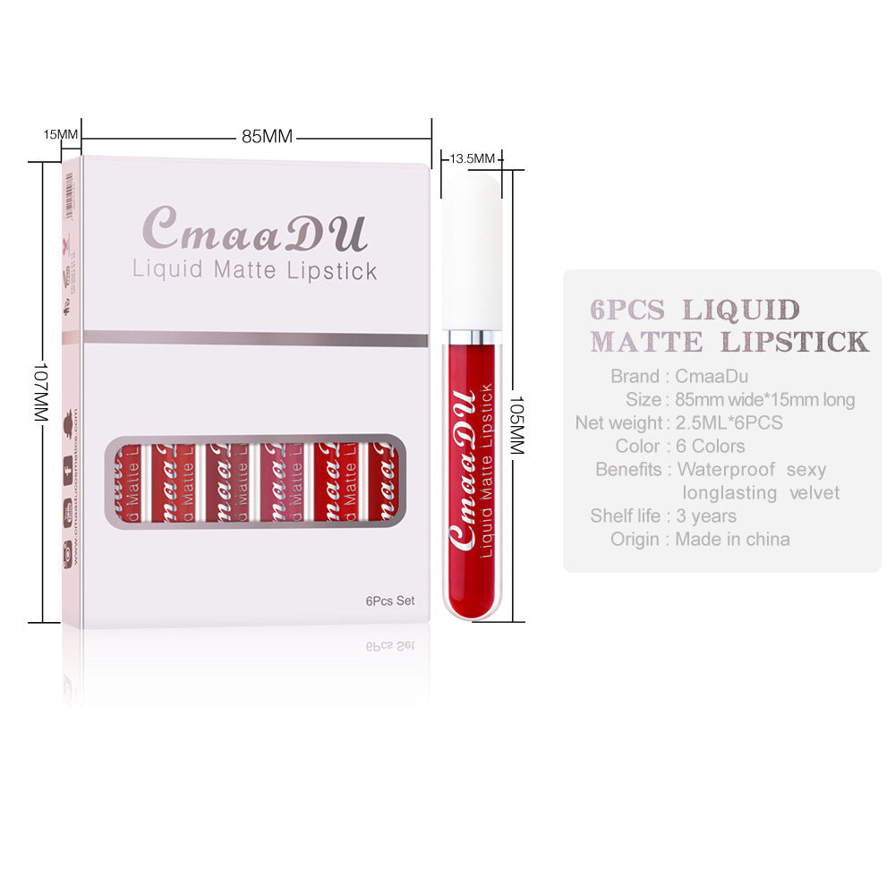 6/ Boxes Of Matte Non-stick Cup Waterproof Lipstick Long Lasting Lip Gloss